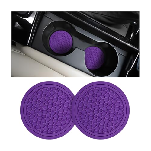 Image of Mandark 2PCS 2.75 Inch Car Cup Holder Coasters, Non-Slip, Purple | PVC construction, washable waterproof surface, fits most cars, SUVs, and trucks, automotive accessories