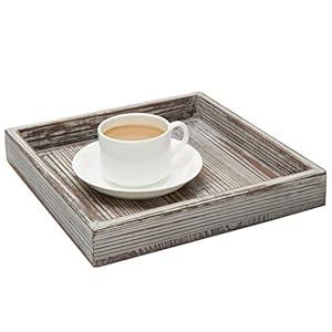 MyGift Rustic Solid Torched Wood Decorative Serving Tray, 10 Inch Square Versatile Breakfast Ottoman Coffee Table Tray Spring Tray Home Decor MyGift Rustic Solid Torched Wood Decorative Serving Tray 10 Inch Square Versatile Breakfast Ottoman Coffee Table Tray Spring Tray Home Decor