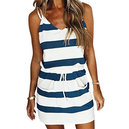 QWEF Robe d'été courte pour femme avec bretelles, 3, L Cover