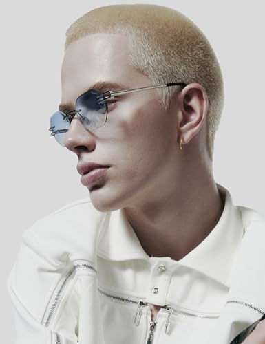 Rimless Rectangle Metal Sunglasses Trendy Retro Sun Shades Fashion Frameless Tinted Glasses Eyewear for Men Women4