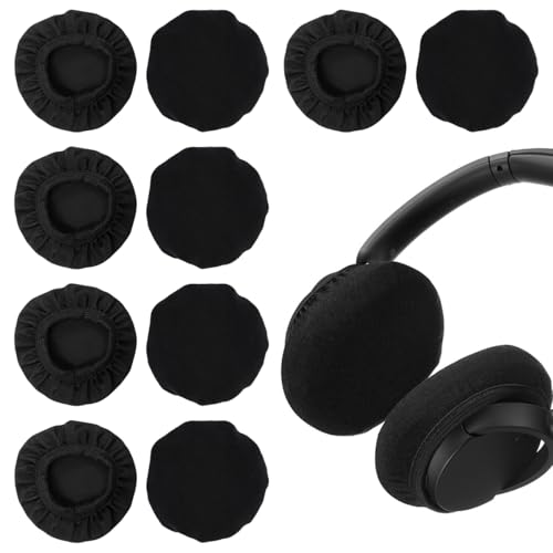 10 Piezas Fundas para Auriculares de Tela Flexible,Fundas Elásticas Lavables para Auriculares,Funda Almohadillas Auriculares,Reutilizables,para a Auriculares de 6 a 9 cm,Protege Almohadillas,Negro