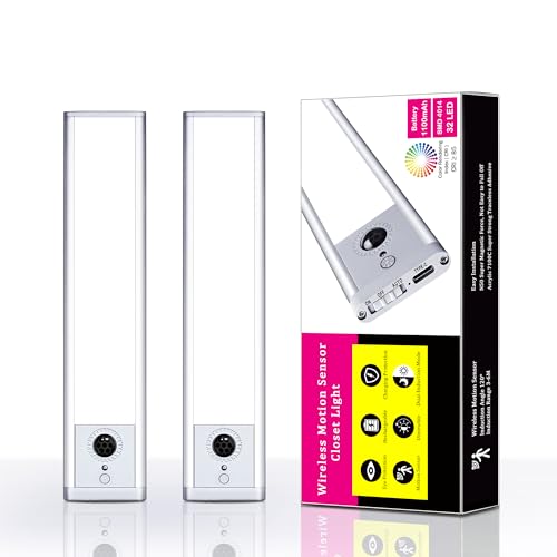 Under Cabinet Lights Wireless Lighting, Rechargeable Motion Sensor Light Indoor Night Light, Magnetic Installation, Light for Kitchen, Stairs, Hallway, Closets(7.84inch White) 2 Pack