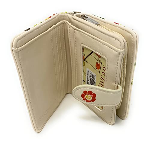 Shag Wear Gnome Forest Small Wallet for Women and Teen Girls Multiple Gnomes Mushrooms Plants Vegan Faux Leather Beige 4.5"4