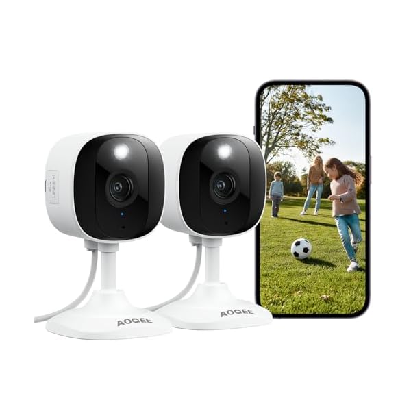 2K Cameras for Home Security-Outdoor/Indoor Camera for Dog/Cat/Pet/Nanny/Baby, Color Night Vision, White Light, Siren, 24/7 SD Recordings, Works with Alexa/Google Home, C1-White-2P (2.4Ghz WiFi)