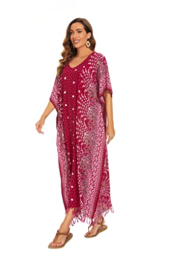 Image of Beautybatik Boho Flora Printed Women Plus Size Kaftan Kimono Loungewear Maxi Long Dress Size XL to 4X