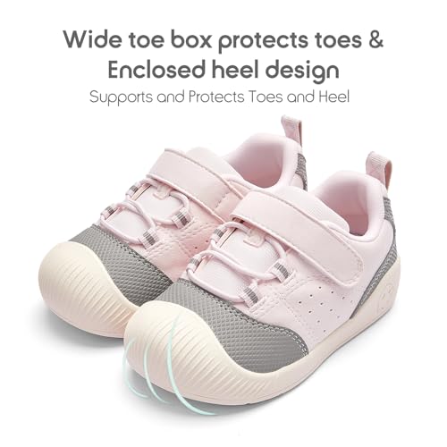 Image of Balabala Girls Boys Toddler Sneakers Wide Toe Box Walking Shoes | Unisex Kids Sneakers with hook-and-loop straps, non-slip soles, soft heel cushion, and flexible support for play