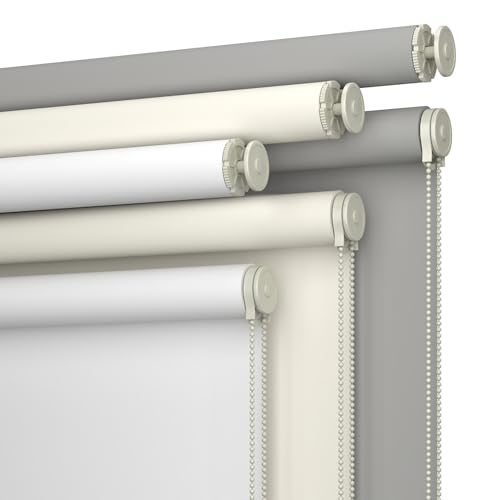 No Drill No Tools 100% Blackout Roller Shade | UV Protection | Easy-Care Fabric | Roller Blind for Windows & Doors | Pull Down Window Shade - White (34