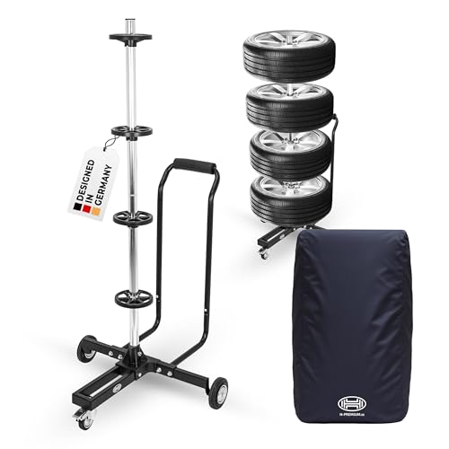 HEYNER® Felgenbaum Fahrbar - Bis zu 285 mm Reifenbreite + bis 100 kg Belastbar + Mit Griff + Bremse + inkl. Schutzcover I Reifenbaum Reifenständer HEYNER® Felgenbaum Fahrbar - Bis zu 285 mm Reifenbreite + bis 100 kg Belastbar + Mit Griff + Bremse + inkl. Schutzcover I Reifenbaum Reifenständer