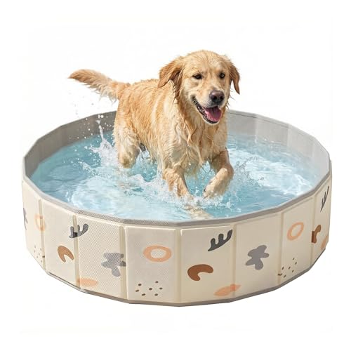 Hundepool Faltbar 80x30CM Faltbarer Pool Planschbecken für Haustiere & Kinder Swimmingpool Hundebadewanne Faltbarer mit Ablaufloch Langlebige Badewanne für Garten und Sommer (80cm)