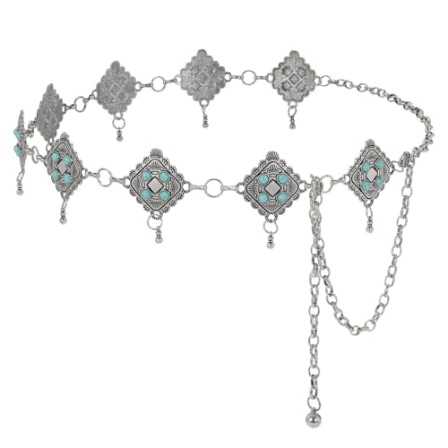 Image of WHIPPY Western Metal Concho Belt for Women Vintage Cowgirl Boho Turquoise Chain Belts for Dresses Jeans