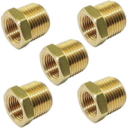AQSON Brass 3/4" x 1/2" NPT Bushing Hex Reducer Reducing Pipe Fitting, 3/4 inch Male x 1/2 inch Female Thread 5pcs