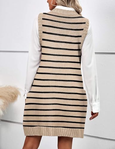 Image of HOTOUCH Women Sweater Vest Oversized V Neck Sleeveless Knit Pullover Ribbed Vest Dress with Pockets