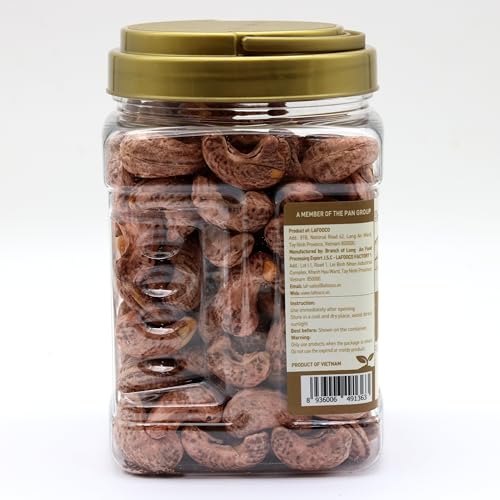 Image of LAFOOCO Jumbo Skin-On Cashews 14.1 oz, Lightly Salted Roasted Nuts Gift | Extra large cashews roasted with natural skin for deeper flavor. Halal & BRCGS certified Vietnamese nuts. Oval gift jar.