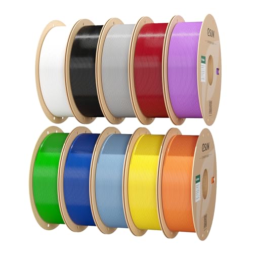 Image of eSUN 10KG PLA Basic Filament 1.75mm, Vibrant 10 Colors Bundle, 10 Spool Pack(1KG /Spool) High Speed PLA for 3D Printers, Black+Cold White+Grey+FireEngineRed+Yellow+Blue+Green+Orange+Silver+GrapePurple