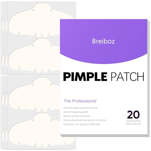 Breiboz Pimple Patches for Nose (20 Count, XL Hydrocolloid + Tea Tree & Salicylic Acid)