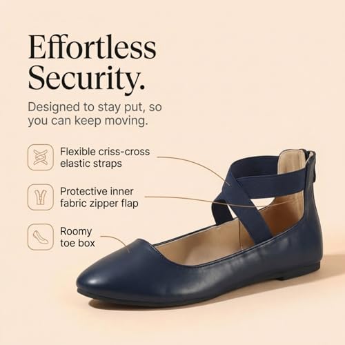 Image of EMMA NEW YORK Ankle Strap Flats for Women, Women Flat Ballerina Shoes, Women's Ballet Flats with Strap
