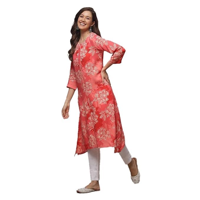 Image of BIBA Women Rayon Viscose Straight Fit Straight Printed Kurta