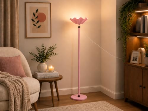 Image of Metal Shade Wooden Tripod Floor Lamp for Living Room, Living Room Corner, Bedroom, Home, Office, Interiors, Decor, Cinema. (Pink Without Ball)
