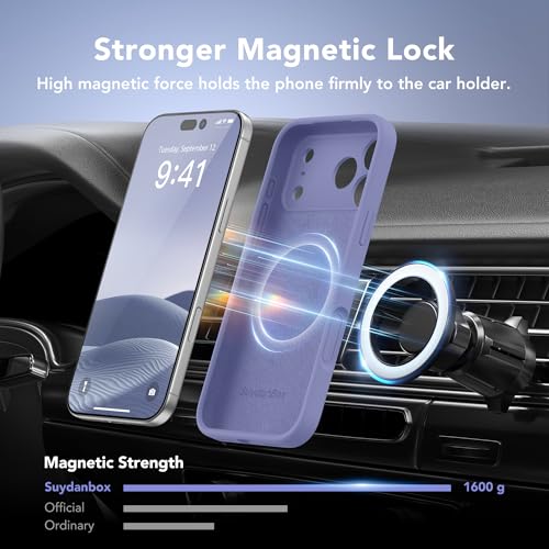 Image of Magnetic for iPhone 17 Pro Case, Compatible with MagSafe, [Full Camera Protection][Screen Protector] Silicone Shockproof Protective Phone Case for iPhone 17 Pro 6.3 inch, Lavender Gray