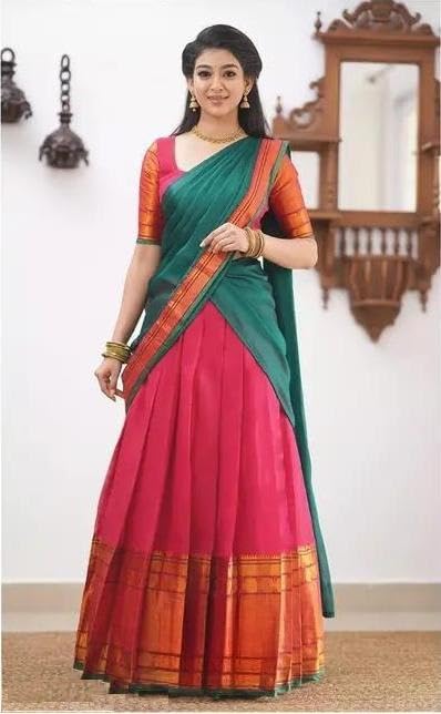 Image of ZITON Women's Indian Traditional Kanjivaram Silk Pure Weaving Lehenga Choli Along With Dupatta And Blouse Piece, Half Saree (Unstitched)