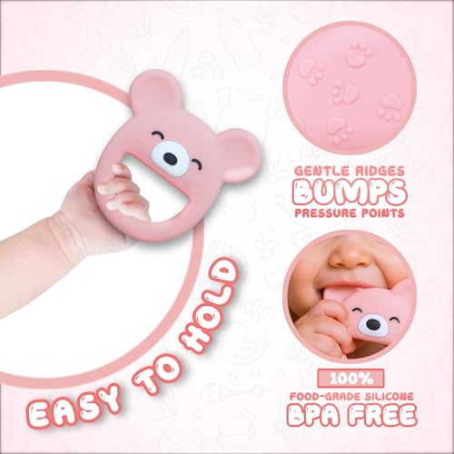Image of Baby Teether, Safe Chew Toy for Infants, Soothing Relief for Teething Pain, Cute Animal Shape, Easy Grip for Tiny Hands (Pink Mouse)