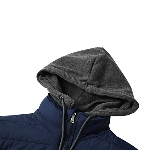 Men's Lightweight Puffer Jacket Long Sleeve Zipper Warm Hooded Down Coat Fall Winter Parka Outwear with Pockets4