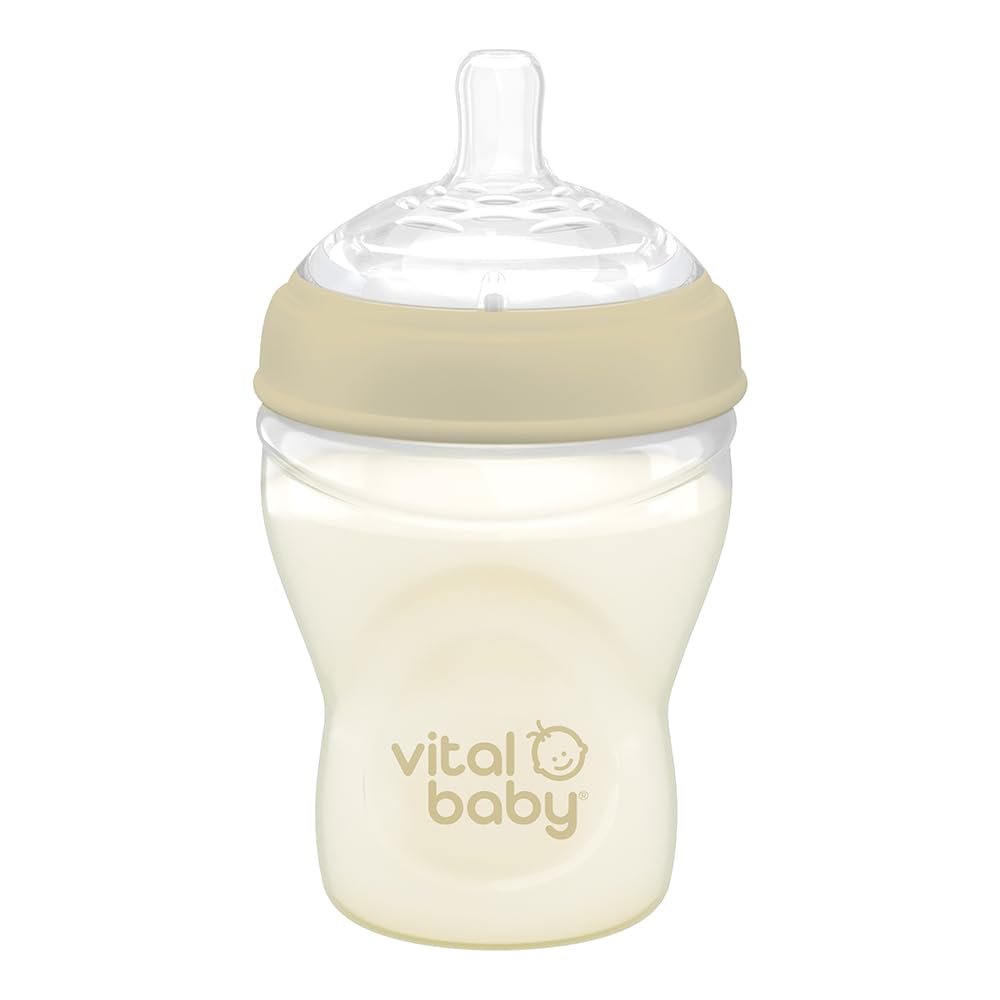 Vital Baby Nurture Breast-Like 0m+ Baby Feeding Bottles, 240ml 1pk, Self-Sterilising in 3 Mins, Triple Anti-Colic Valves