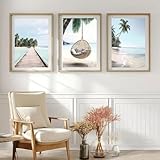 Xiyocadt 3er Poster Set,Strand Hängematte und Palmen 