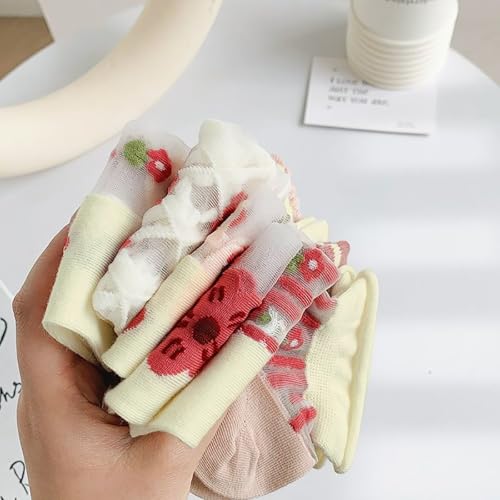 Image of Womens Girls Nylon Socks Sheer Summer Transparent Ankle Socks Mesh Thin Novelty Socks Red Flower, Floral-rosy