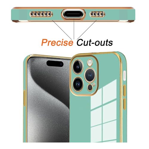 Image of Amazon Brand - Solimo Electroplated Chrome 6D Back Case Cover | Gold Plated Frame | Slim Shockproof Soft TPU | Compatible for Apple iPhone 15 Pro Max - Light Green