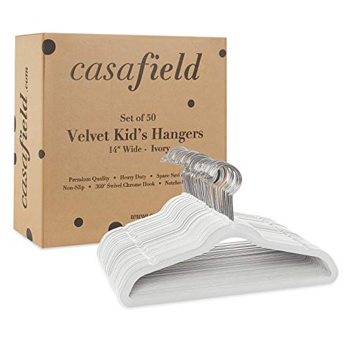 Casafield 50 Velvet Kid's Hangers - 14" Size For Children's Clothes - Ivory #TOP3