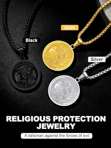 Image of U7 Saint Michael Necklace for Men,Stainless Steel /18K Gold Plated St Michael Archangel /Saint Benedict /Saint Christopher Pendant Amulet Necklace for Men Women