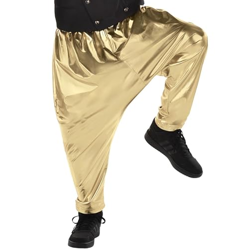 Gold Hip Hop Harem Pants (Large/X-Large) - 1 Pc. - Ultra-Comfy & Stylish, Perfect for Performances, Parties, Or Casual Wear