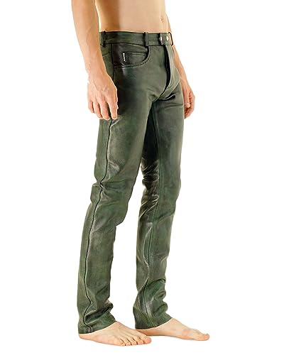 Bockle® Big Cheeker Green Leather Pants Men Jeans4