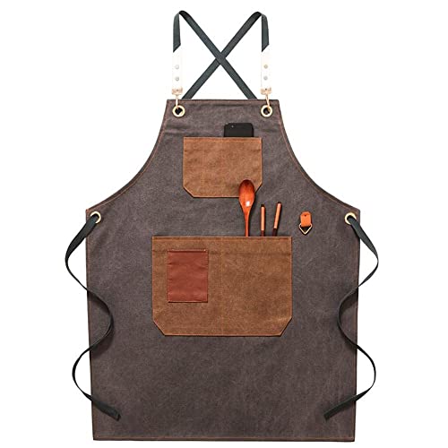 KUKUALE Delantales para Mujer Hombre con Bolsillos Delantal de barbero Hombres y Restaurante Ropa de Trabajo Barista…
