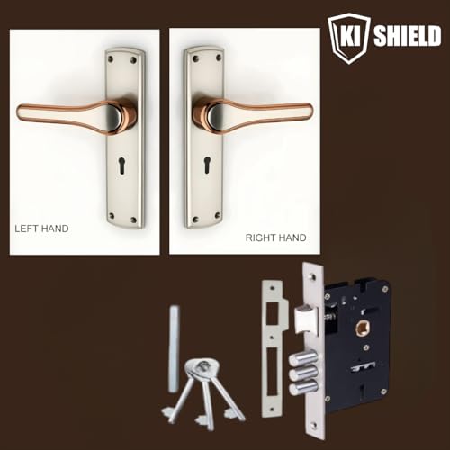 Image of SS /Rose Gold Finish Mortise Door Lock Handle Set | 8 inch Zinc lockset 1006 | KY 6-Lever 65mm Lock Mechanism | Suitable for Left & Right Handed Living Room Doors, Bedroom Door,Main Door