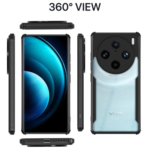 Image of Outlouders Back Cover for Vivo X100 Pro 5G | Ultra Hybrid Transparent | Full Camera Protection | Raised Edge | Crystal Clear Bumper Case(Black)