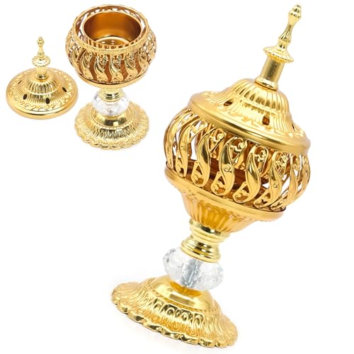 Metal Vintage Incense Burner, Iron Art Incense Holder with Lid, Aromatherapy Burner Holder with Removable Tray Home Office Tabletop Ornament Spa Wedding Gift