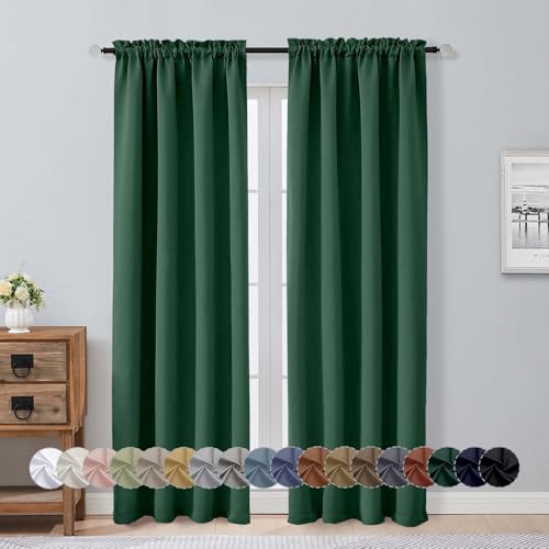 Image of Aiyufeng Ever Green Blackout Curtains for Bedroom 84 Inch Length 2 Panels Set, Solid Thermal Insulated Privacy Living Room Window Treatment Curtains Blackout Drapes, W40 x L84 Inch, Ever Green