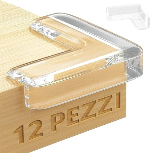 Paraspigoli Bambini 12 Pezzi – Angolari PVC Trasparenti – Copri Spigoli Tavolo Mobili – Adesivo Potente – Protezione Casa per Bimbi