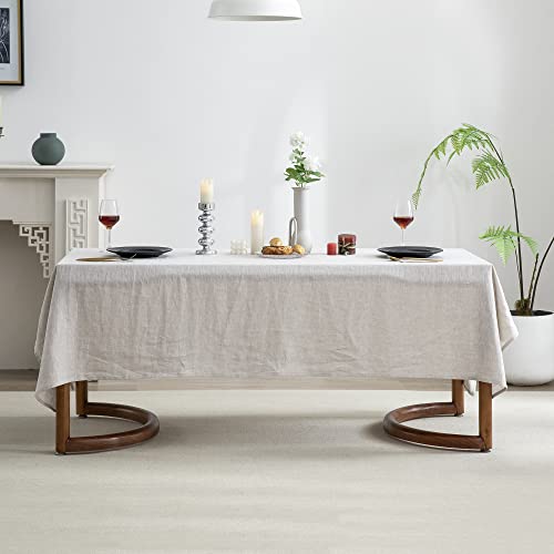 EVERLY 100% Pure Linen Rectangle Tablecloth 84Lx60W Inches for Dining,Weddings and Restaurants,Decorative Halloween,Thanksgiving,Christmas Table Cloth Machine Washable Tablecloths-Natural Linen