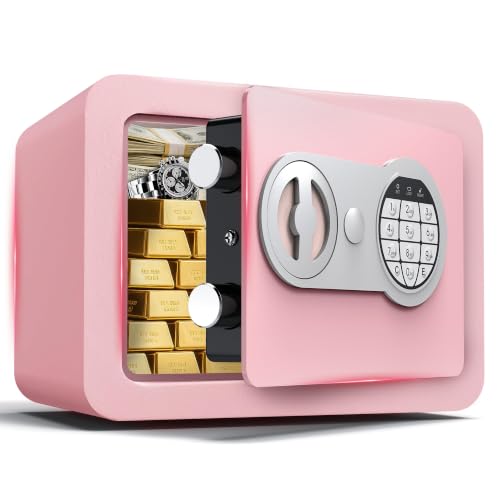 Small Safes for Home Small Safe Box Mini Safe with Coin Slot Personal Safes for Money Cash Documents Kids Safety Box with Digital Keyboard & Sensor Light Caja Fuerte Para Dinero 0.23 Cubic (pink)