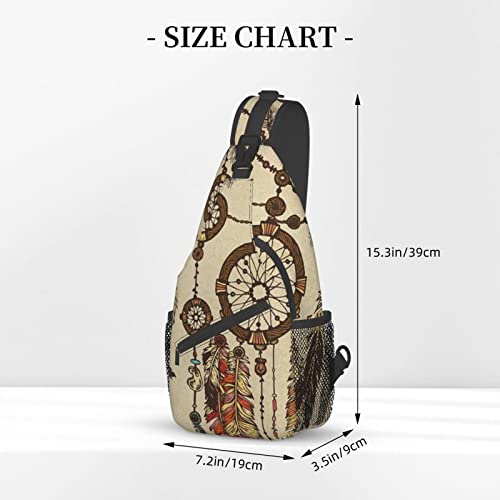 Men'S Crossbody Sling Backpack-Ethnic Dream Catcher Feathers Chest Bags Casual Sport Travel Hiking Daypack3