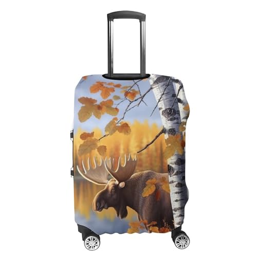 Travel Luggage Cover Elastic Suitcase Protector Anti-Scratch Washable Fall Birch Leaves Elk Luggage Sleeve Tsa Approved Carry on Covers Baggage Cover Fits 18-32 Inch Luggages4