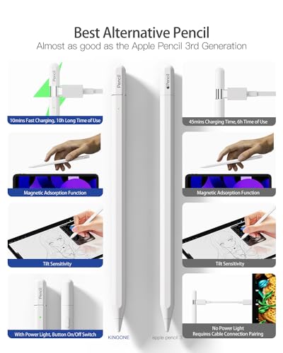 Image of KINGONE iPad Pencil 4th, Stylus Apple Pencil for iPad 2025-2018 with Palm Rejection Compatible with Apple iPad 11th /10 /9 /8 /7 /6th, iPad Air M3 /M2 /5 /4 /3, iPad Pro M4 /11 /12.9 inch /13 inch, iPad mini 6th /5th Gen