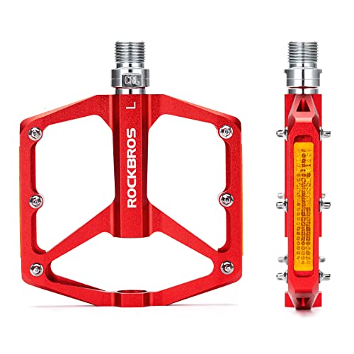 ROCKBROS Pedals Bicycle Pedals with Reflectors, Flat Bike Pedals Made of Aluminum Alloy, Anti-Slip