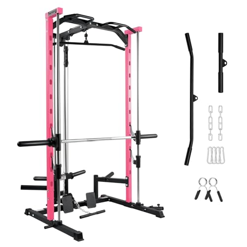 Image of RitFit Smith Machine Power Rack with LAT-Pull Down System, Landmine, Barbell Bar, Plate Storage Pegs and More Training Attachment