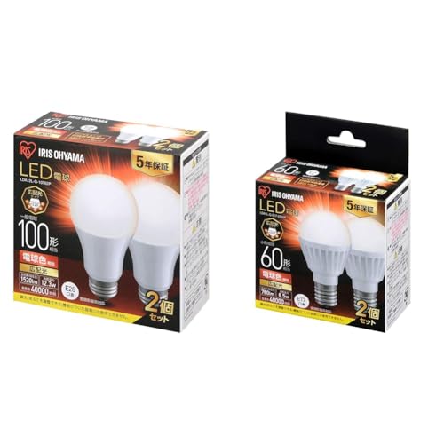 【セット買い】【E26】アイリスオーヤマ LED電球 100W形相当 電球色 口金直径26mm 広配光 2個パック 密閉器具対応 LDA12L-G-10T62P + 【E17】アイリスオーヤマ LED電球 60W形相当 電球色 口金直径17mm 広配光 6
