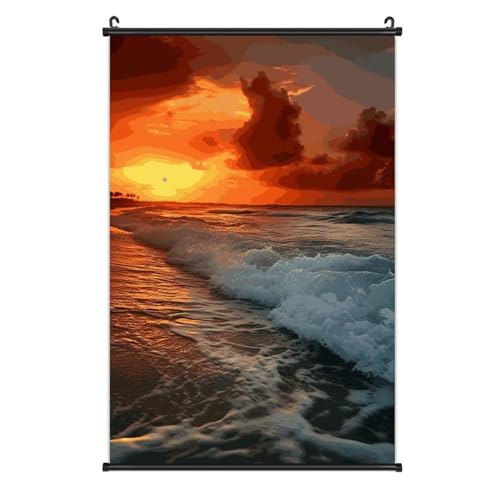 Poster coucher de soleil sur toile 40x61cm avec crochet amovible pour salon QMNLKH