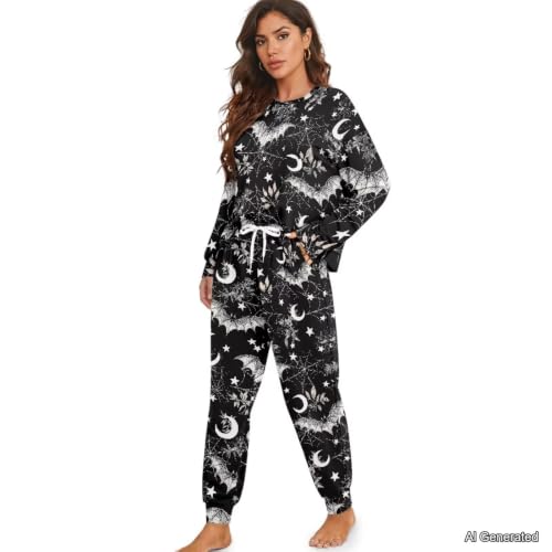 Image of Womens Lounge Set Long Sleeve Soft Pajama Sets | Casual 2 Piece Pj Outfit, Crewneck Sleepwear with Pockets, Adjustable Drawstring, Soft Comfy Fall Pajamas, Plus Size
